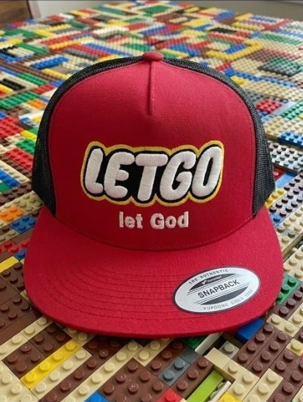 LETGO Let God Red Snapback Hat Embroidered Mesh Trucker Flat Bill
